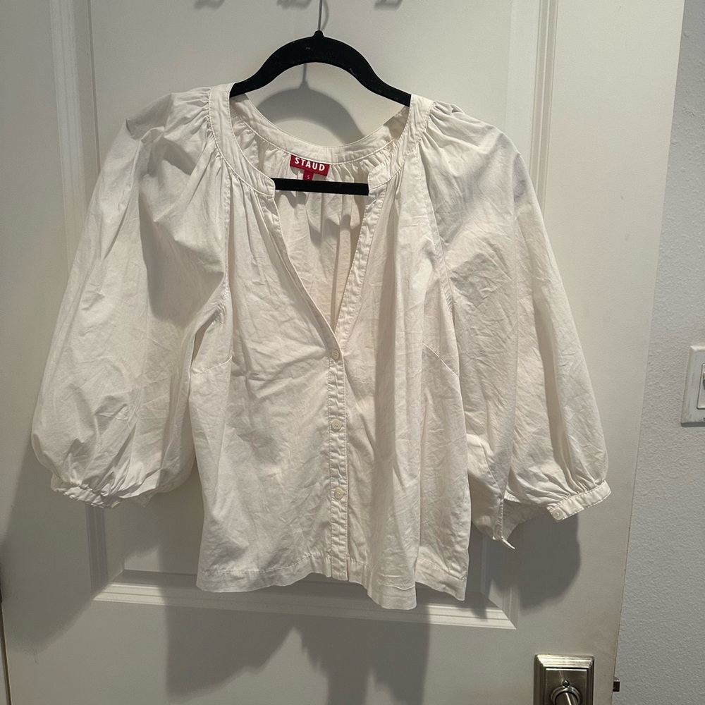 STAUD Cream Blouse with Puff Sleeves
